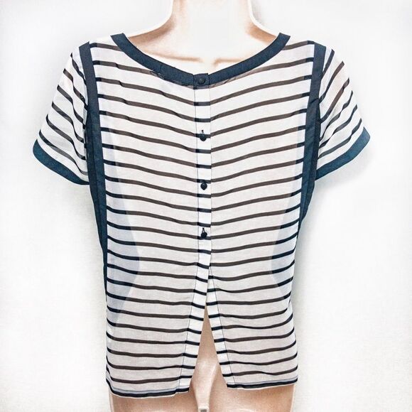 AEO Sheer Black/White Striped Blouse Sz SP - Picture 3 of 10